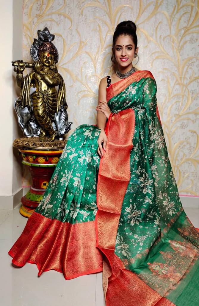 Kalamkari Style Woven Pattal Fancy Ethnic Wear Silk Printed Saree Collection